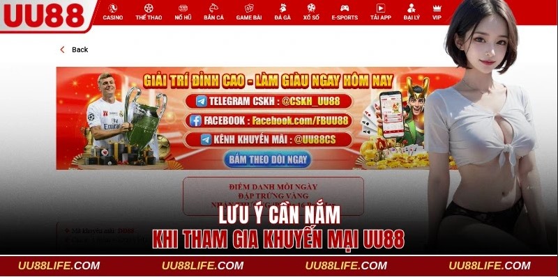 Lưu ý cần nắm khi tham gia khuyến mại UU88